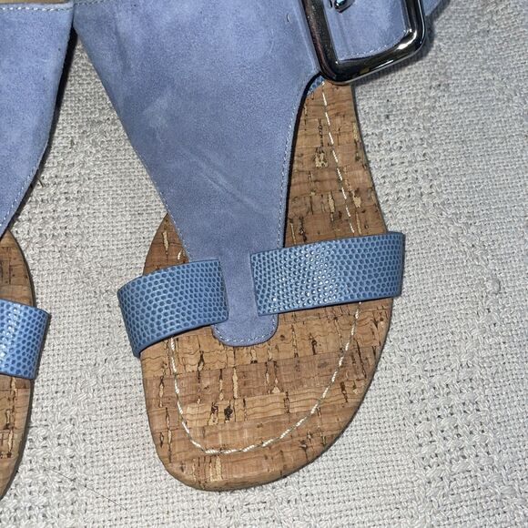 Donald Pliner Women’s Wedge Sandals Size 6.5 M Blue Leather Beach Cruise NWOB - Picture 9 of 12